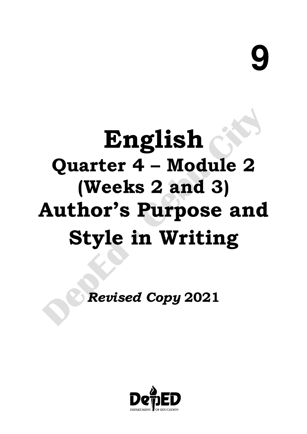 2 Q4 English - 9 English Quarter 4 – Module 2 (Weeks 2 And 3) Author’s ...