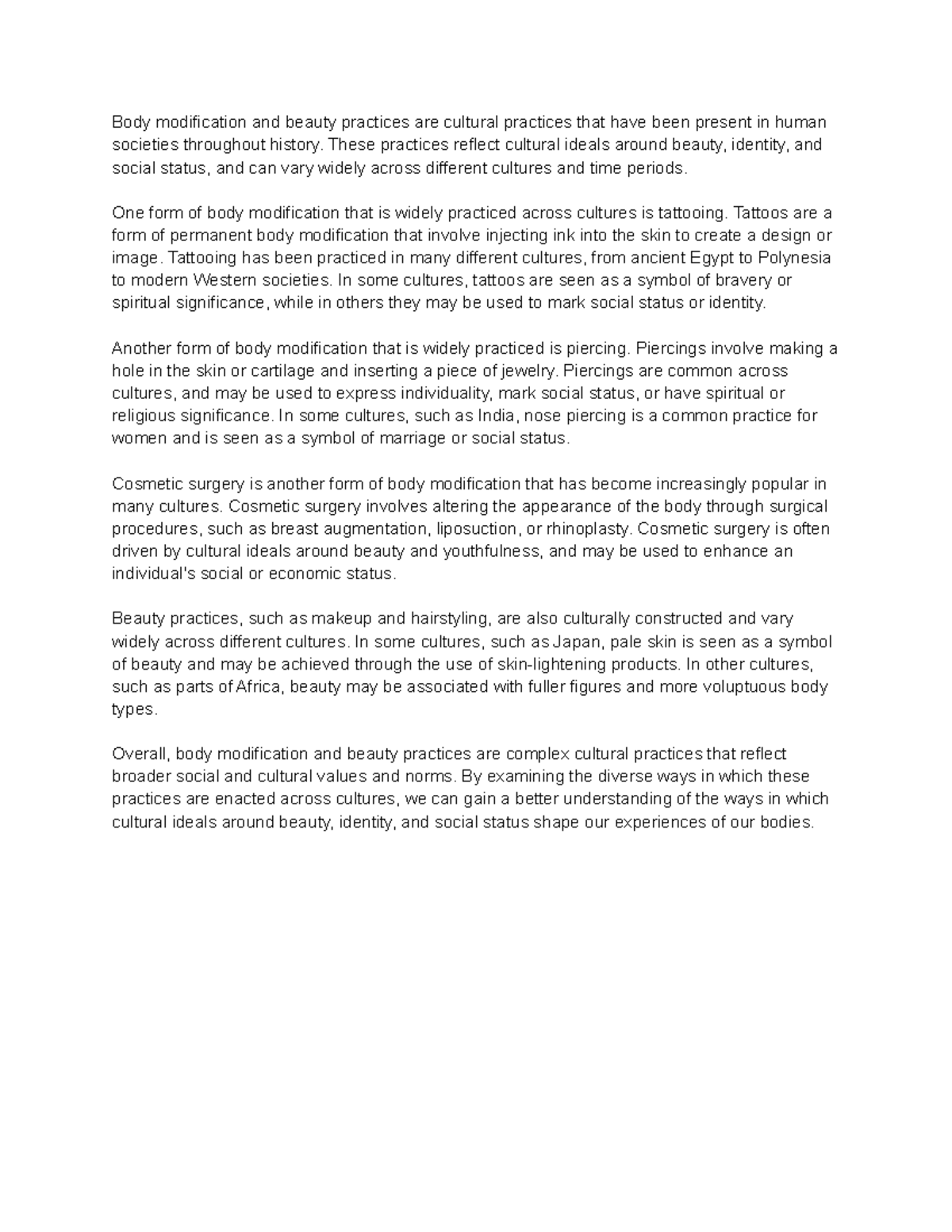 Body modification and beauty practices across cultures - These ...