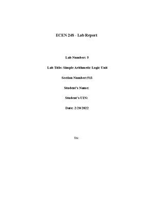 Lab 3 FOR Ecen 248 - Lab 3 - ECEN 248 - Lab Report Lab Number: 3 Lab ...