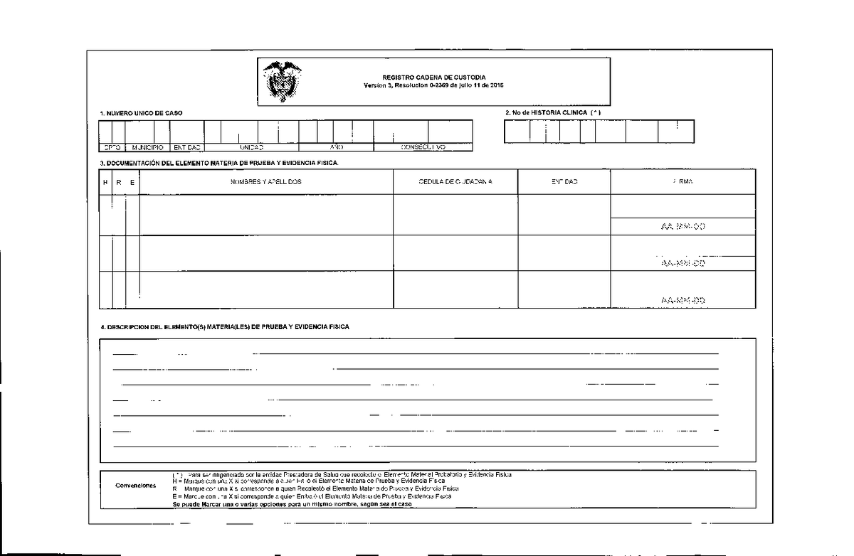 Formato Cadena DE Custodia - REGISTRO CADENA DE CUSTODIA Version 3