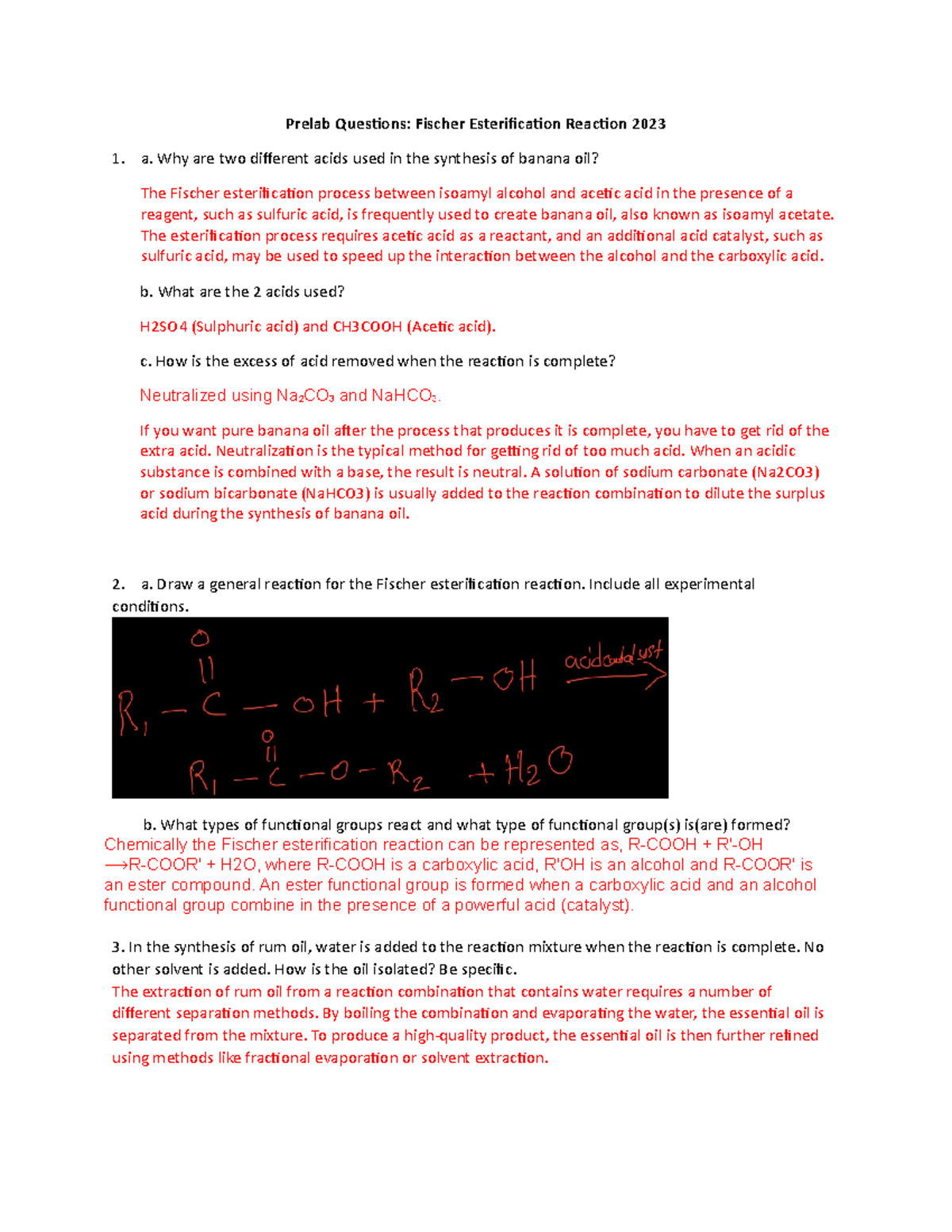 Pre Lab 8 Chem 344 Pre Lab 8 Prelab Questions Fischer Esterification Reaction 2023 A Why 1887