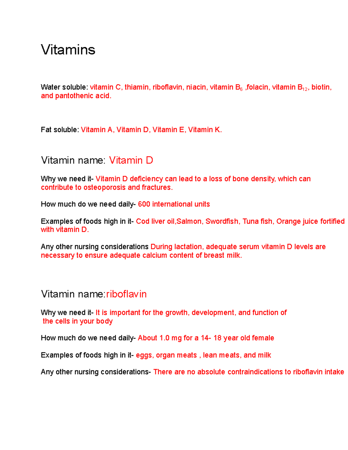 Vitamins Vitamins Water soluble vitamin C, thiamin, riboflavin