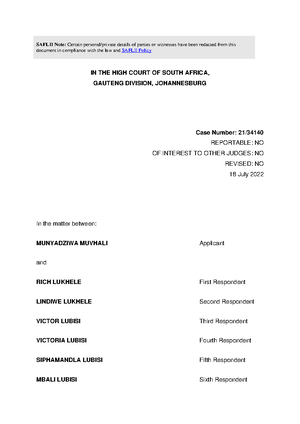 LFAR 2604 Assessment 2 - This is a assgnment that talks bout - Gumede v ...
