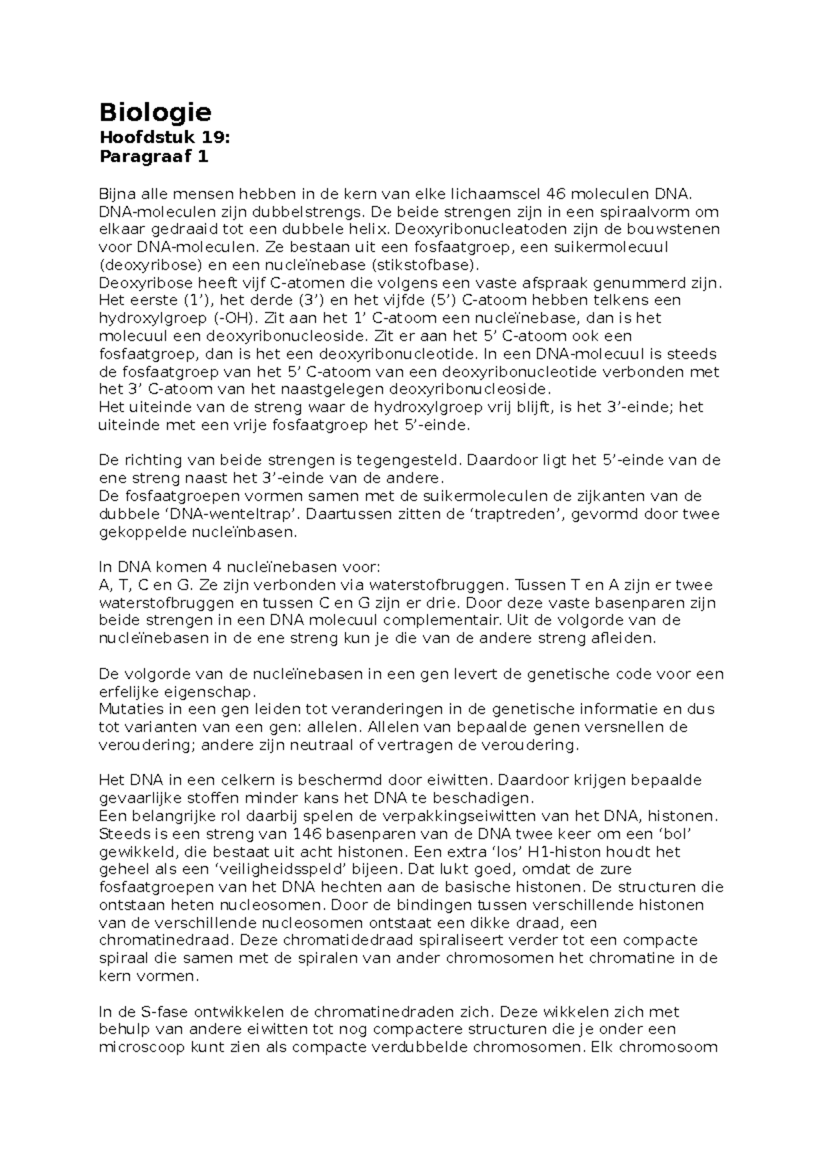 Biologie Samenvatting V6 H19+20 - Biologie Hoofdstuk 19: Paragraaf 1 ...