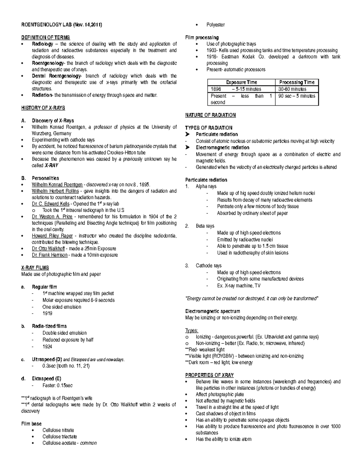 Roent laboratory Compilation of the entire subject course notes ...