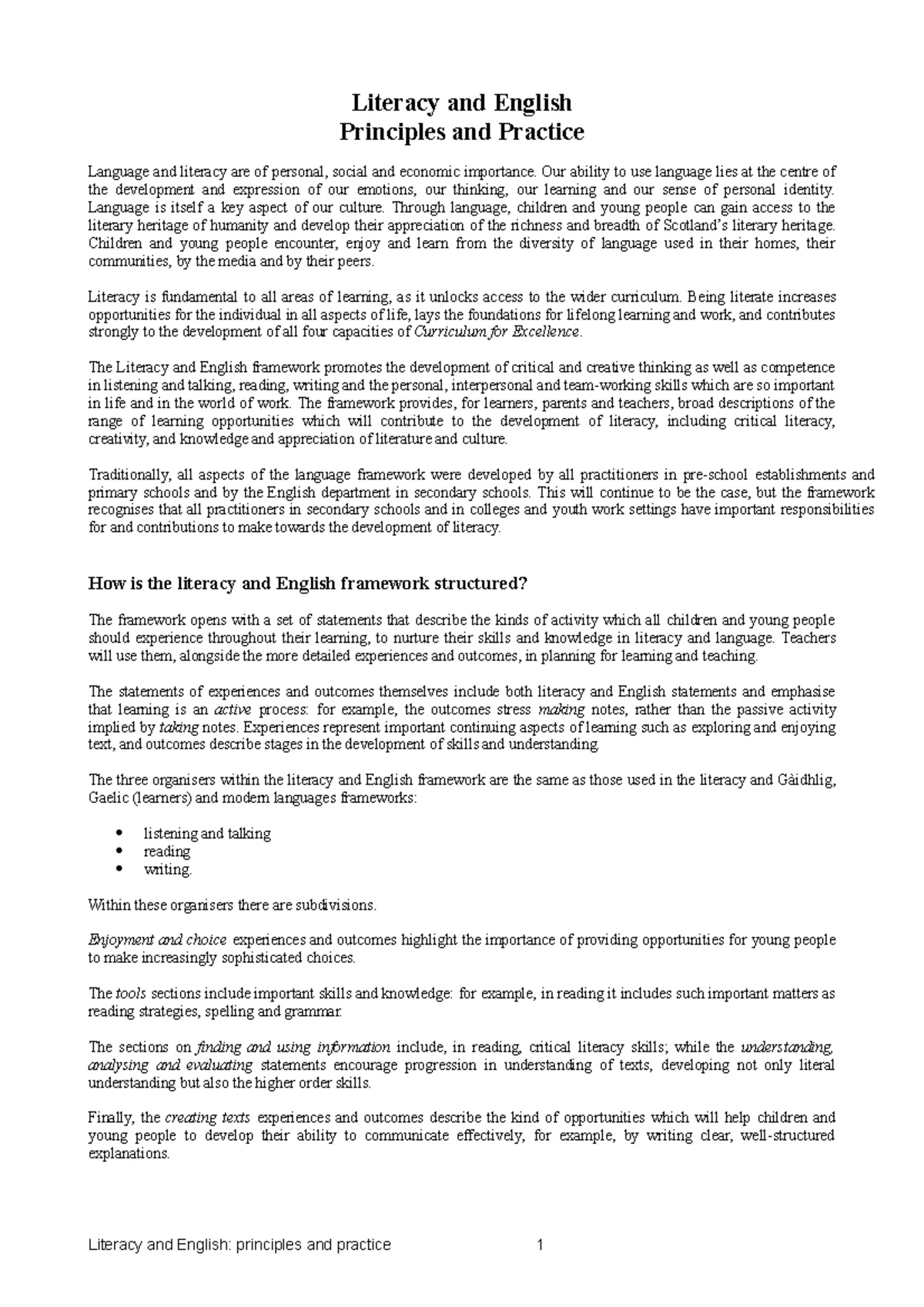 Literacy and English - Literacy and English Principles and Practice