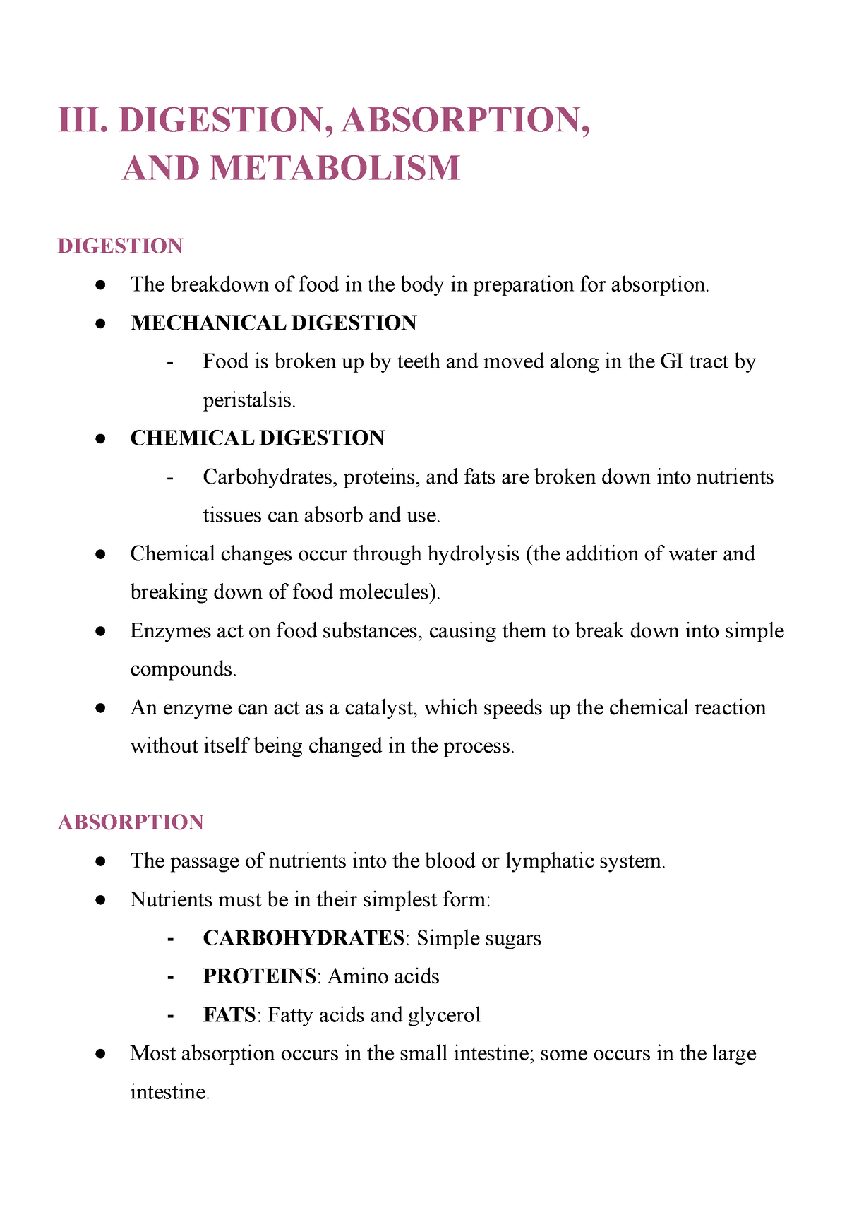 3 Digestion Absorption And Metabolism Iii Digestion Absorption And Metabolism Digestion 