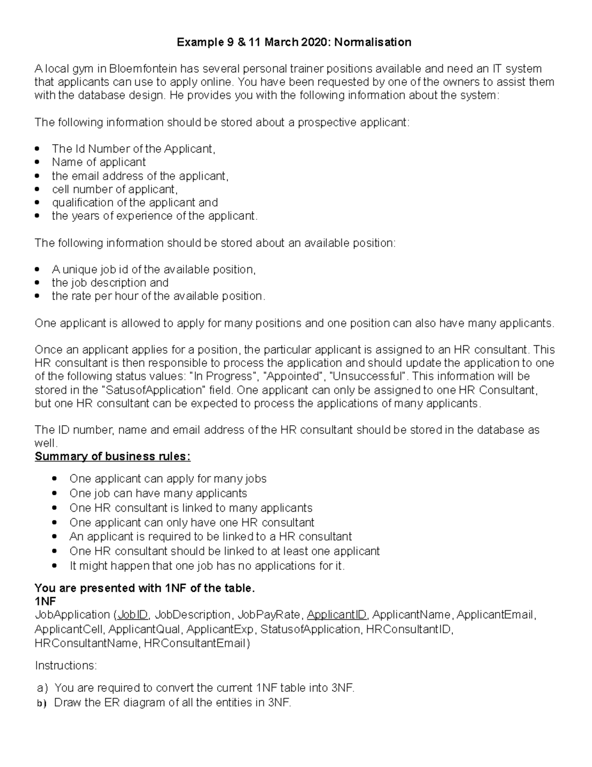 Normalisation Example 9 and 11 March 2020 - Example 9 & 11 March 2020 ...