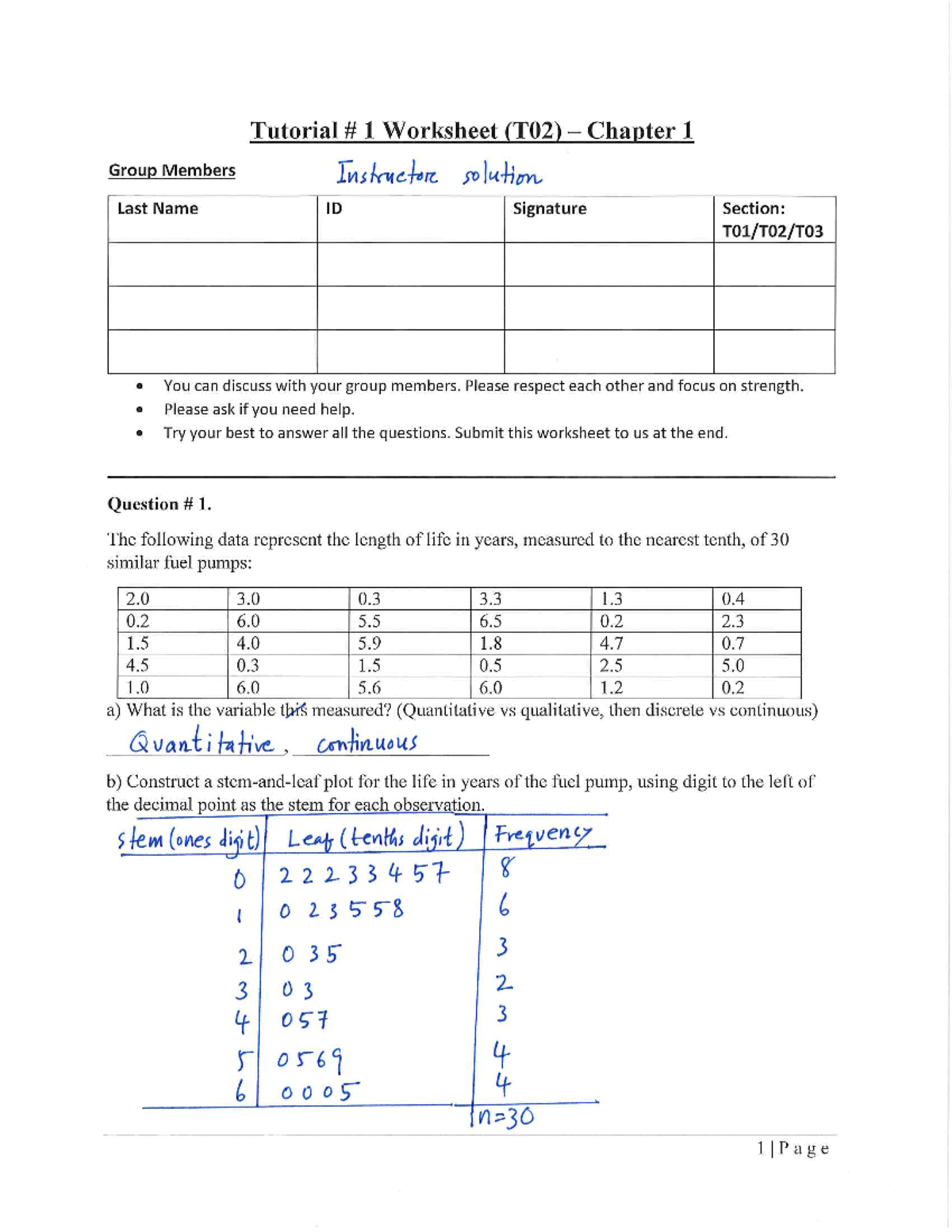 Solution - Tutorial # 1 - Section T02 - Tutorial # 1 Worksheet T02 ...