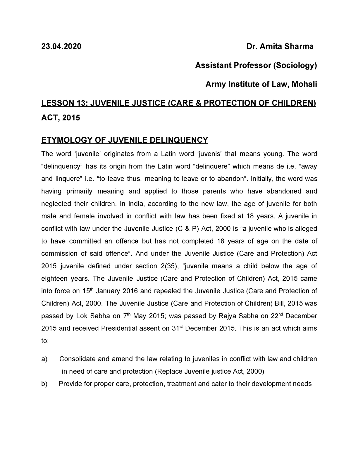 juvenile-justice-act-2015-sociology-pu-studocu