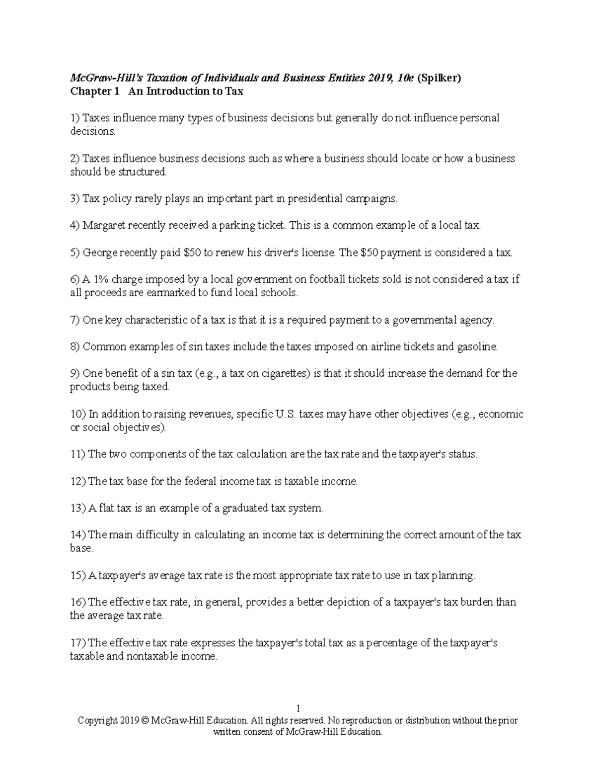 Spilker 10e Chapter 01 TB McGrawHill's Taxation of Individuals and