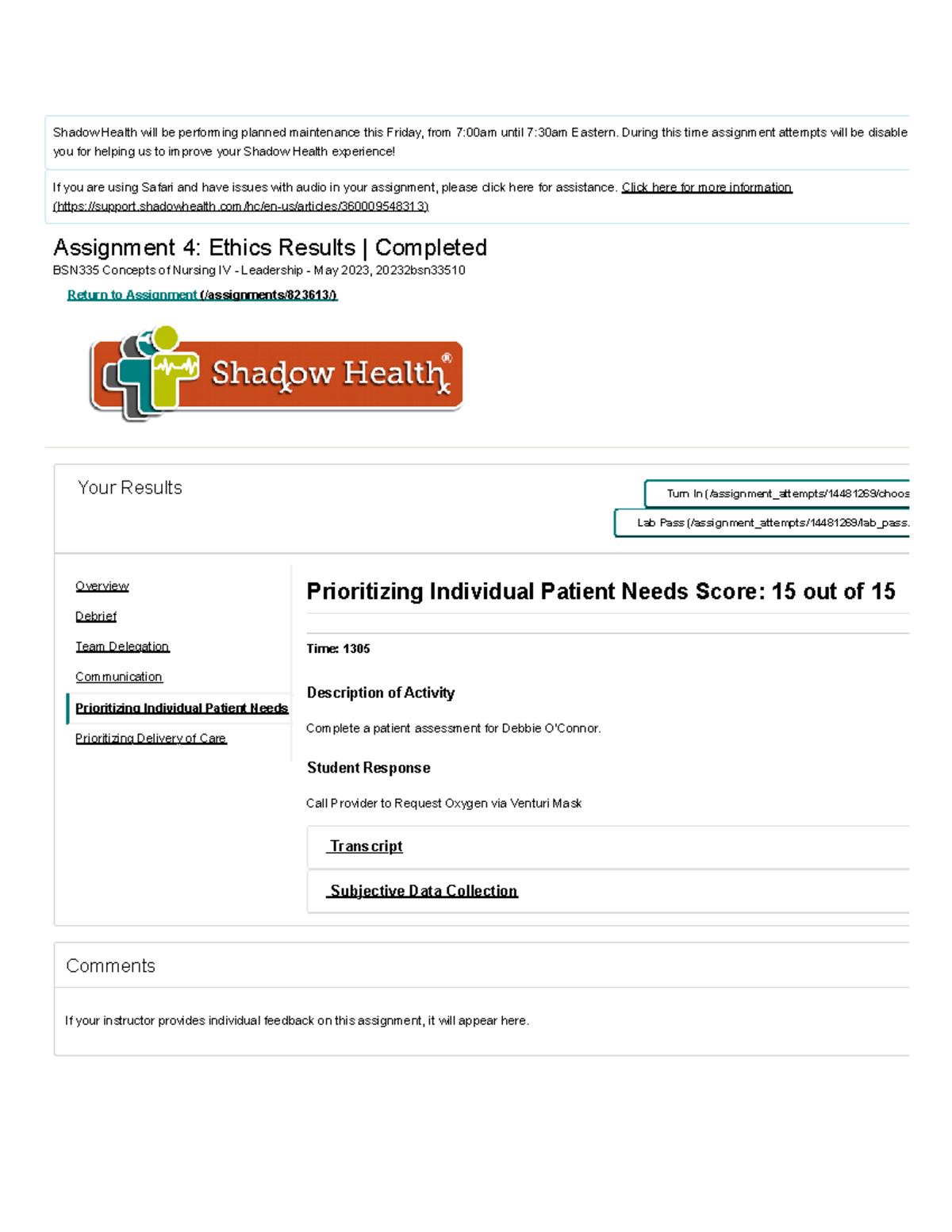 shadow health assignment 5 change management and patient advocacy