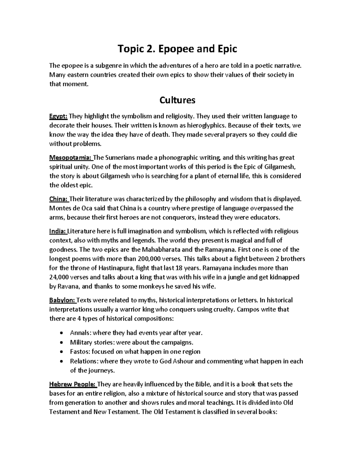 Topic 2. Epopee and epic activity - Topic 2. Epopee and Epic The epopee ...