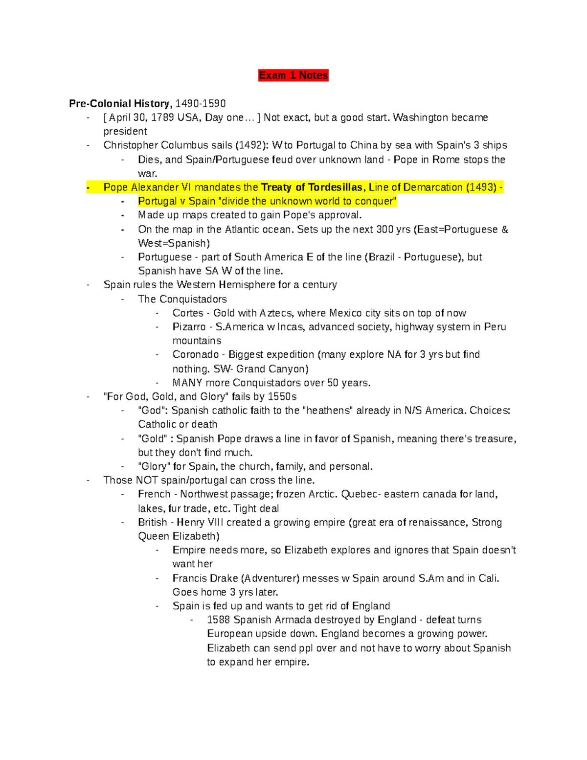 Hist 1301 Lecture Notes For Exam 1 - Google Docs - Exam 1 Notes Pre ...