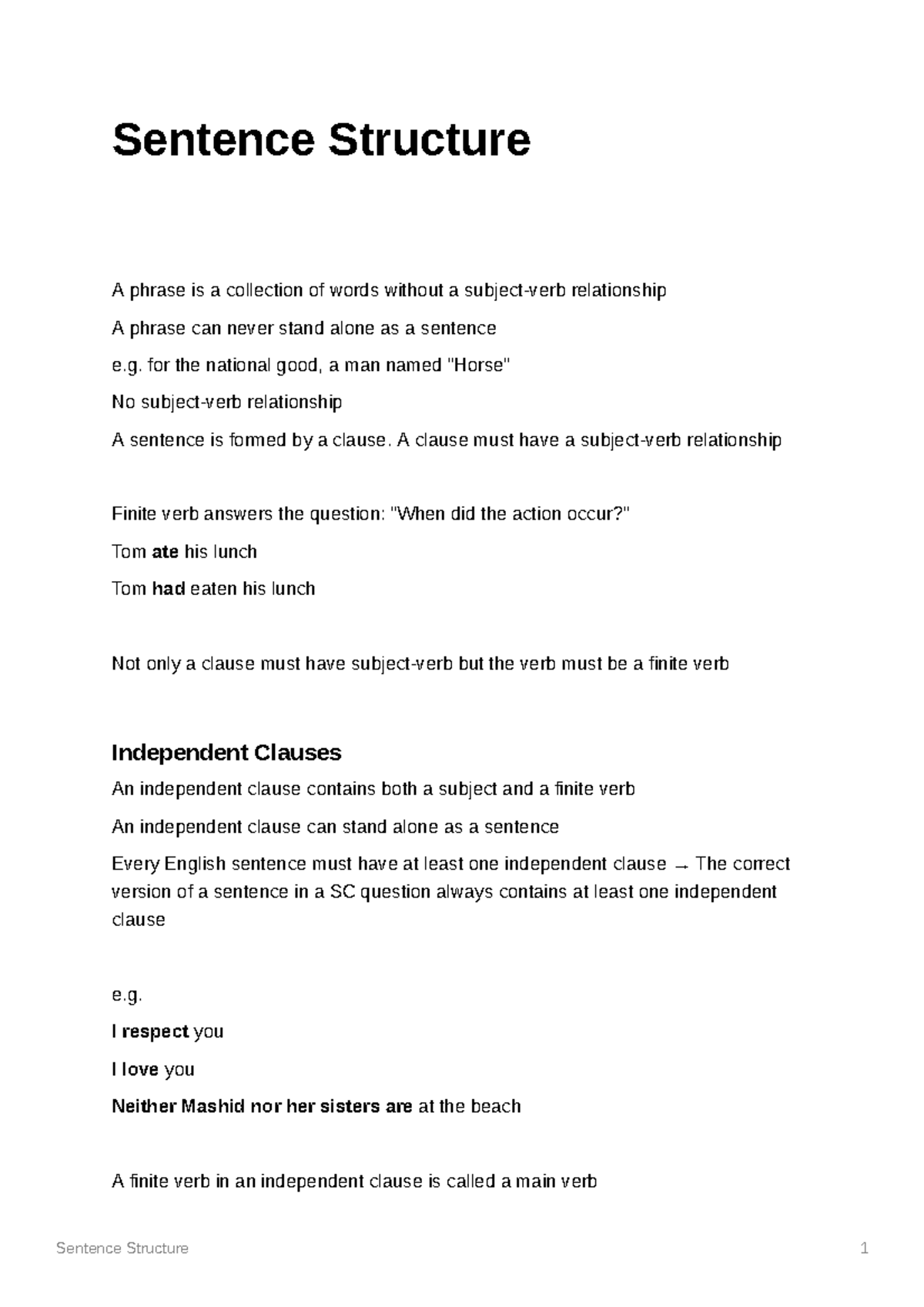 Sentence Structure - Lecture notes - Sentence Structure A phrase is a ...