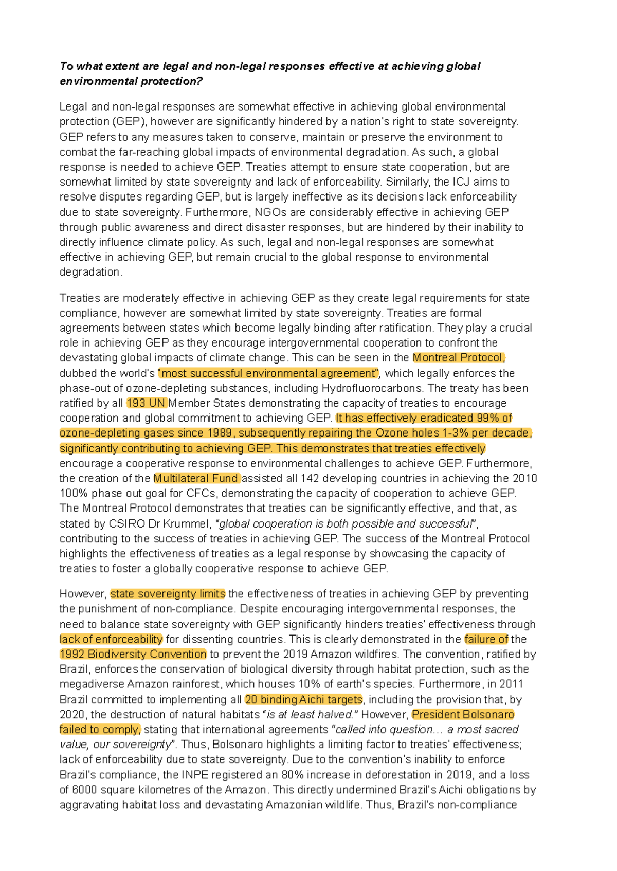 Legal and non legal responses -GEP essay - To what extent are legal and ...