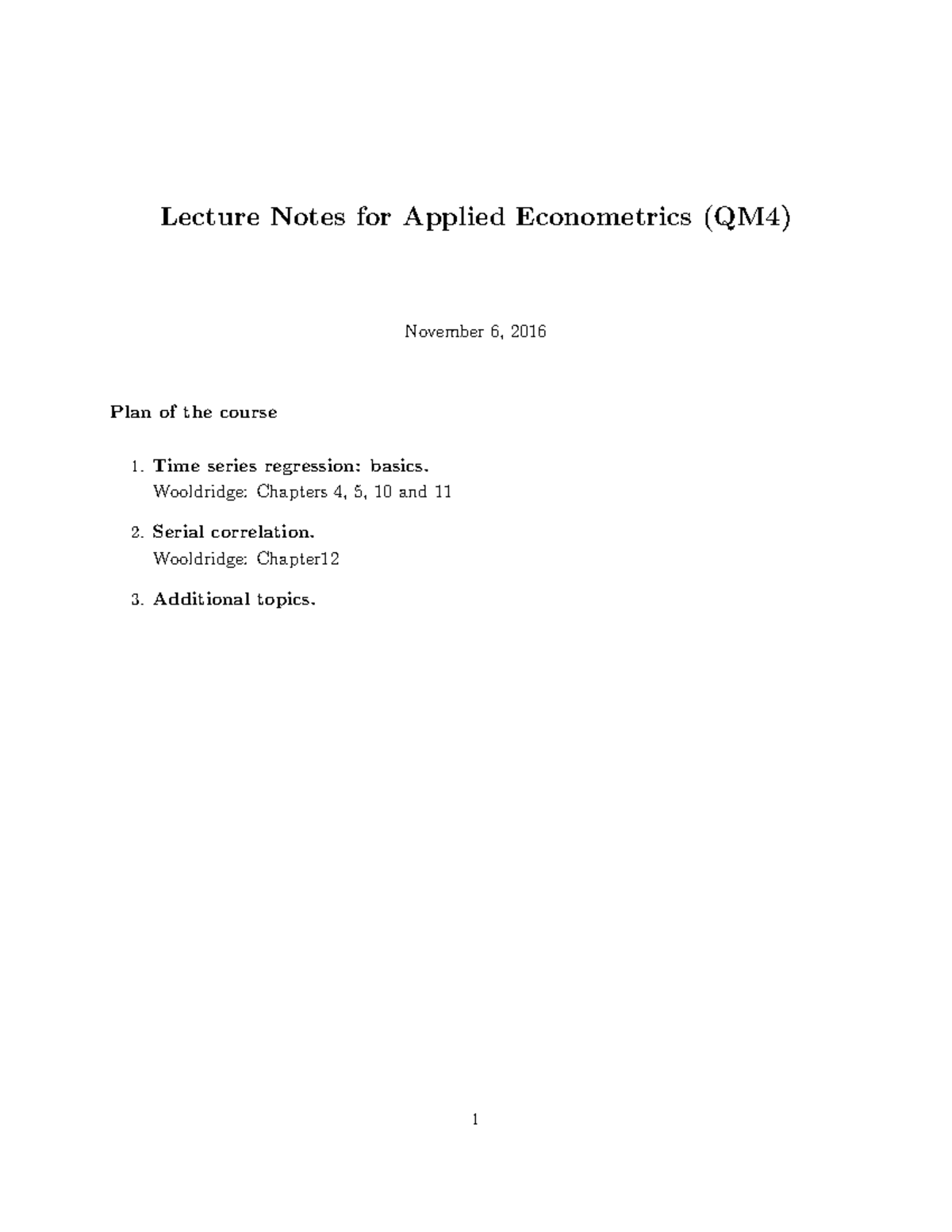 Time Series - Handout I - Lecture Notes for Applied Econometrics (QM4 ...