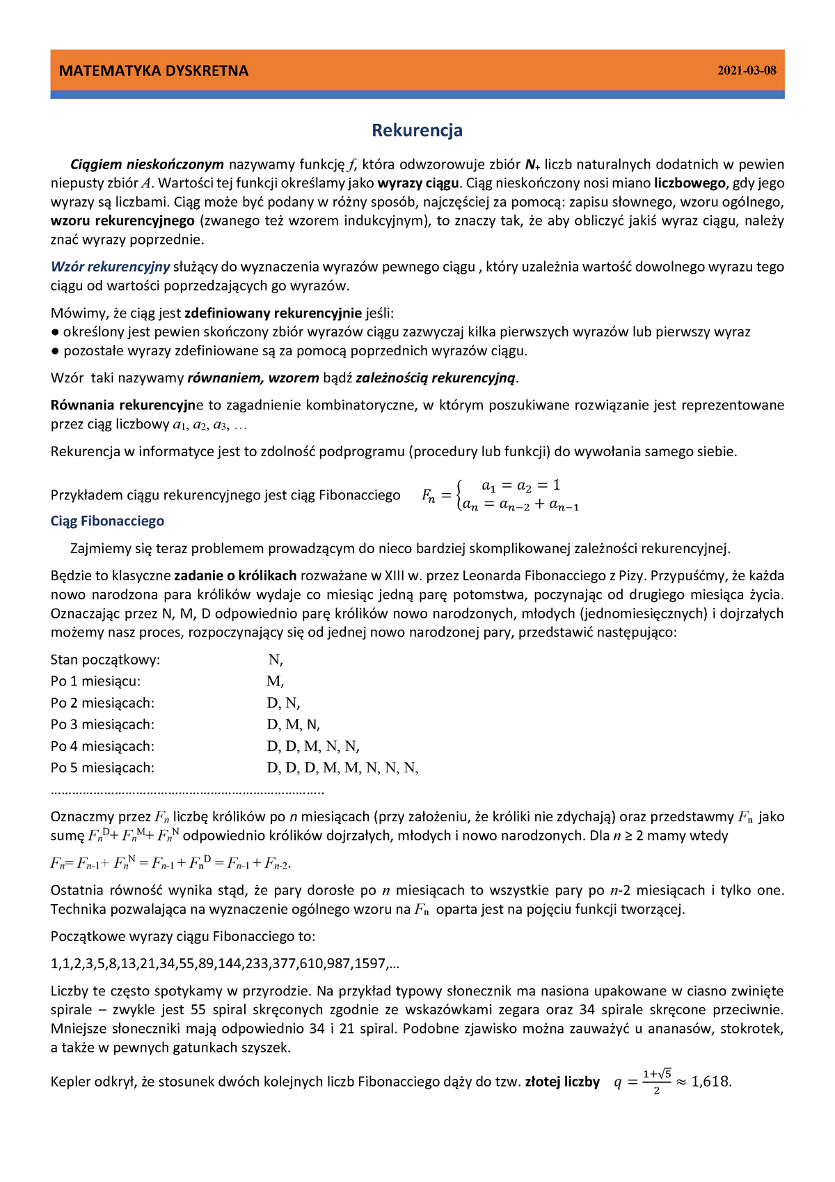 Notatki Z Wykładu 3 - Rekurencja - Rekurencja Ciągiem Nieskończonym ...