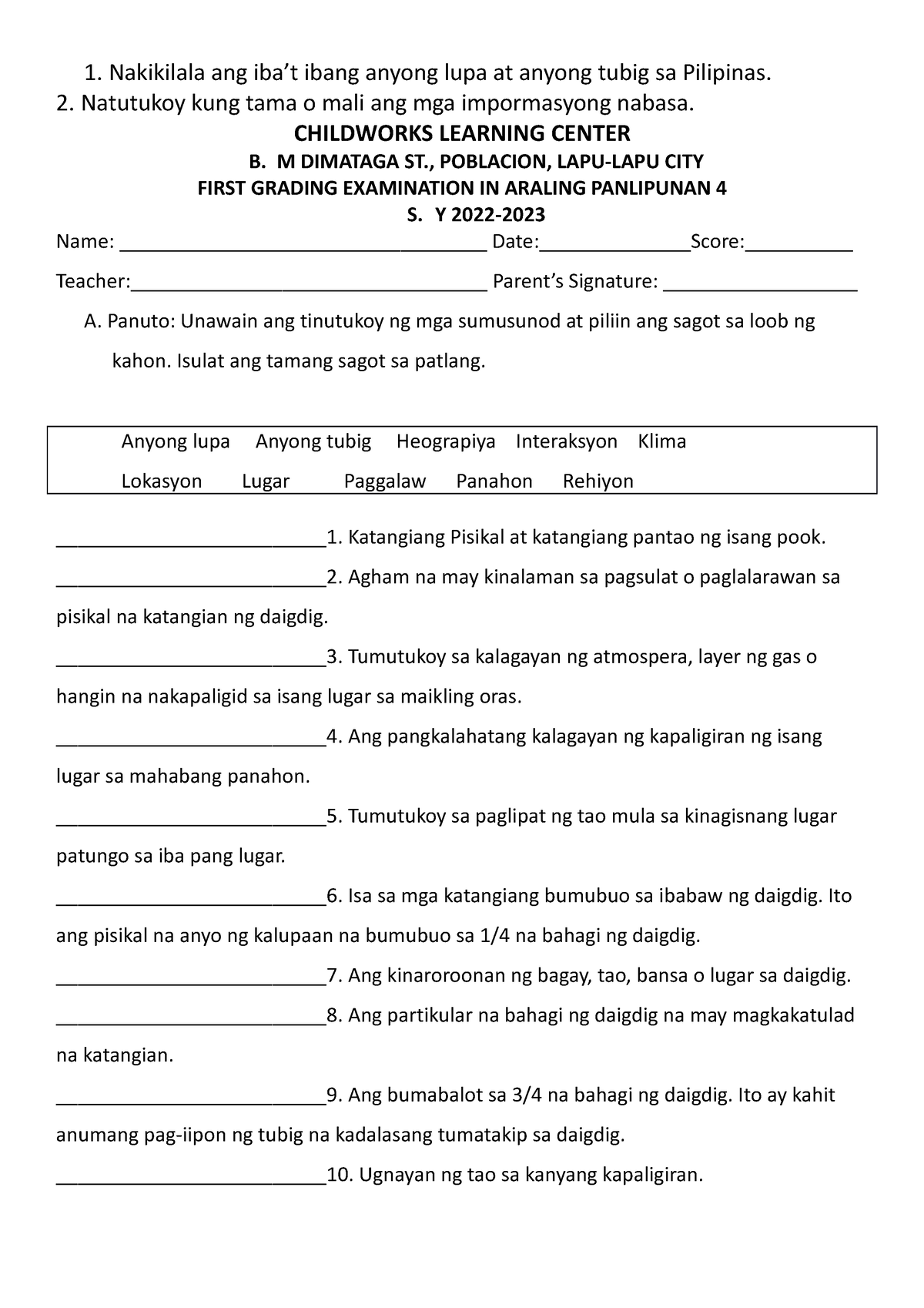 Ap Anyong Lupa At Tubig Worksheet In 2023 Arithmatic Summative Test Porn Sex Picture