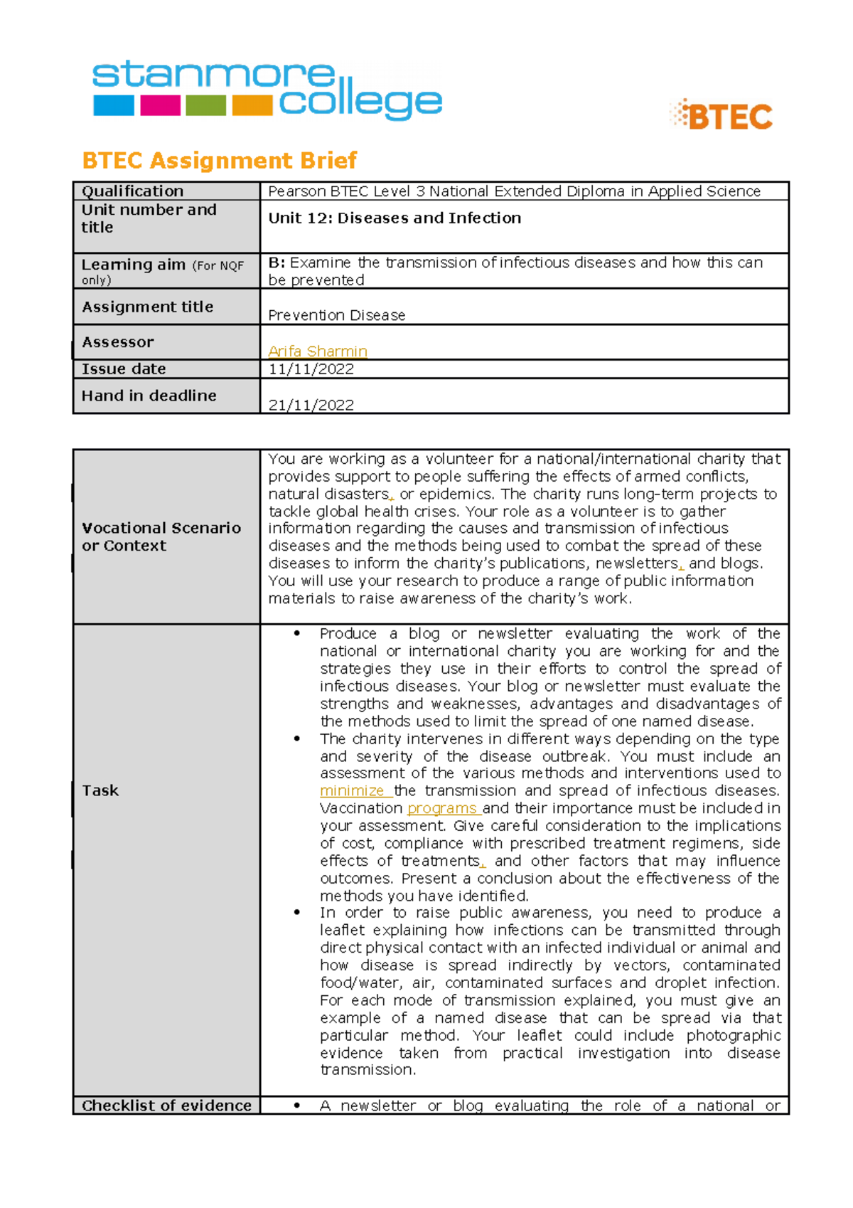 Assignment Brief 2 - BTEC Assignment Brief Qualification Pearson BTEC ...