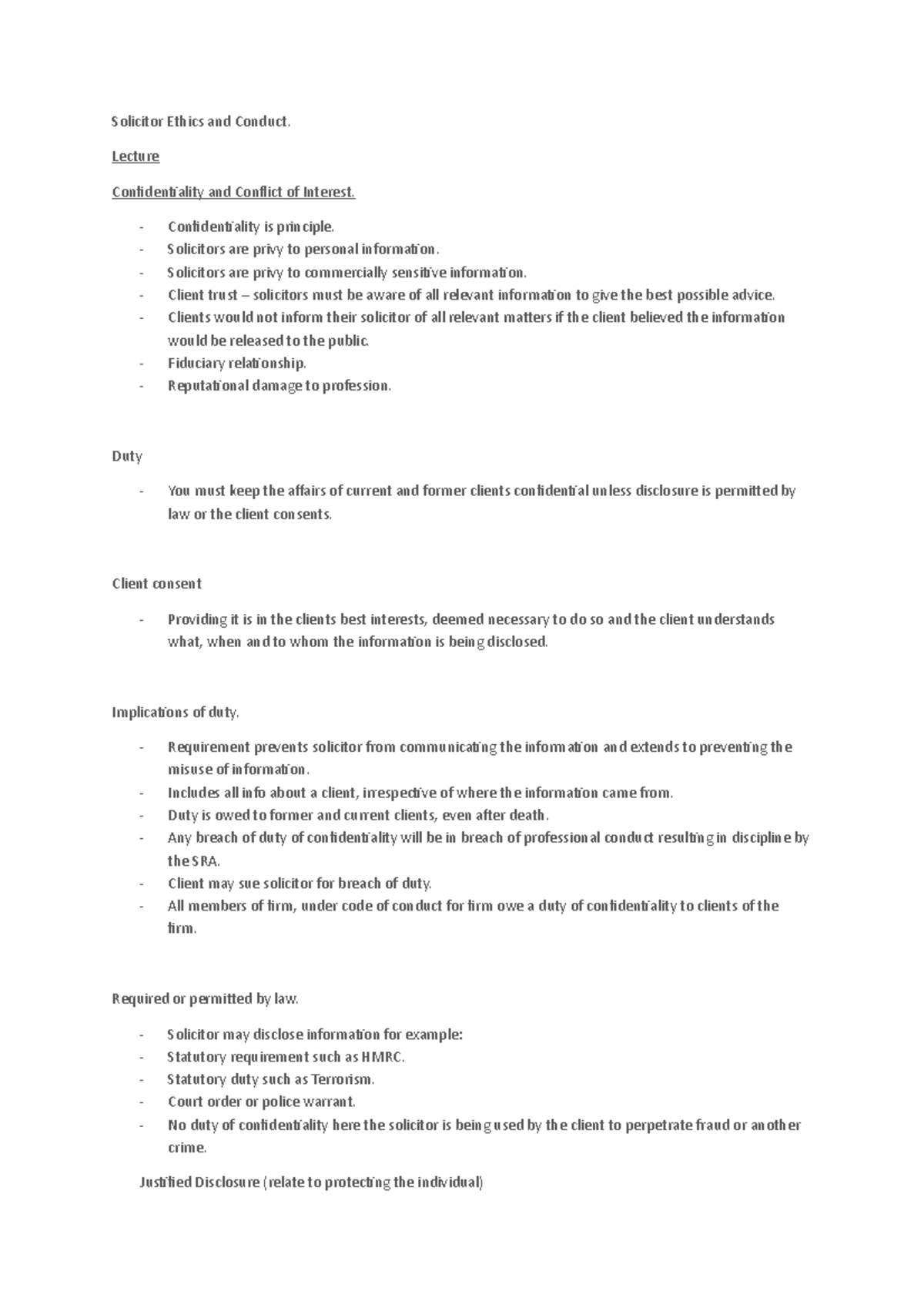 Lecture 4 Confidentiality Solicitor Ethics and Conduct. Lecture