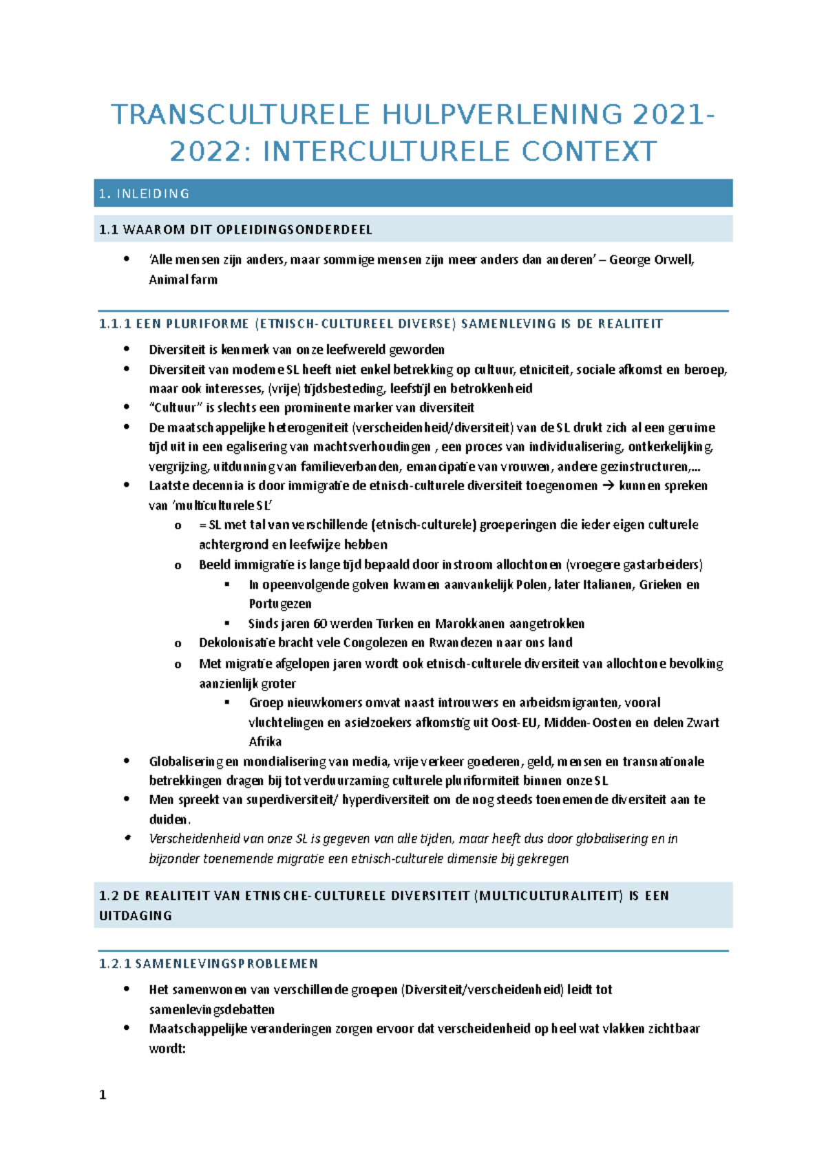 Samenvatting THV Deel 1 F.V - TRANSCULTURELE HULPVERLENING 2021- 2022 ...