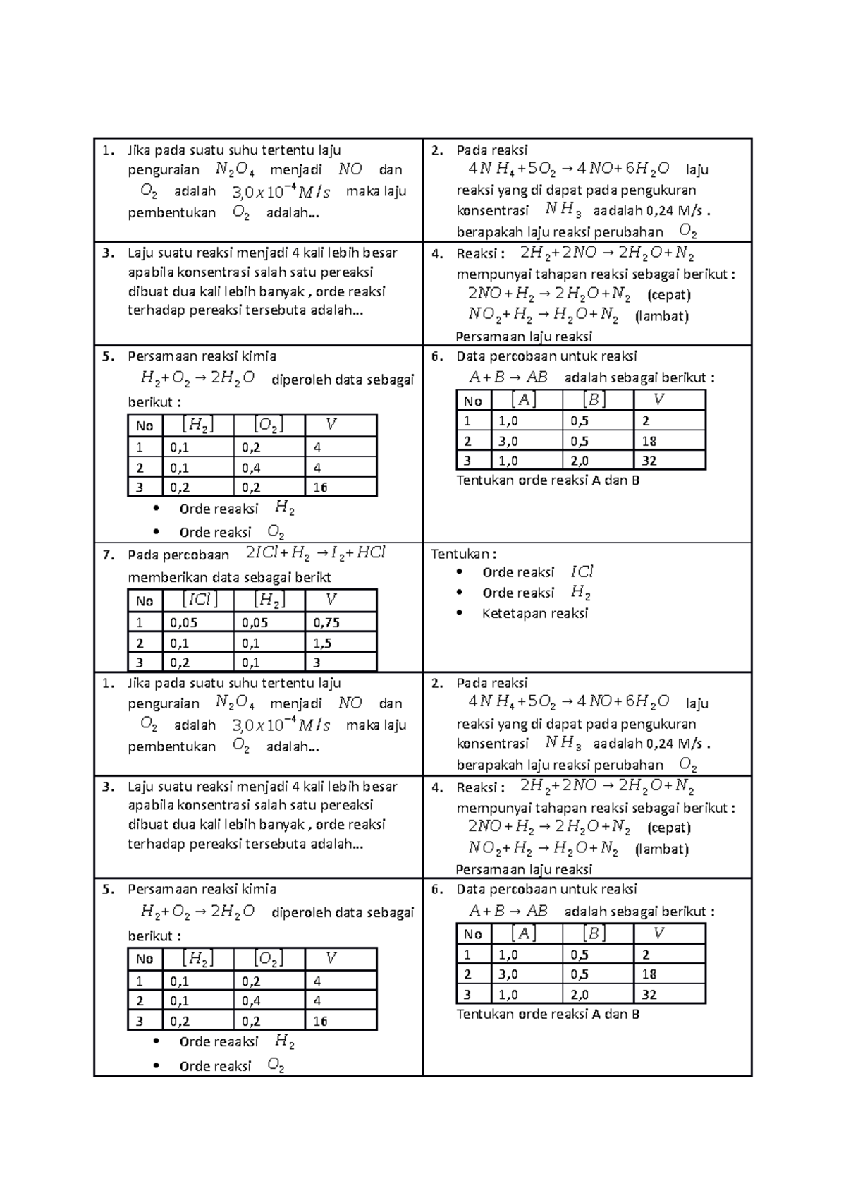 Latihan Orde Reaksi - Economy Education - Studocu