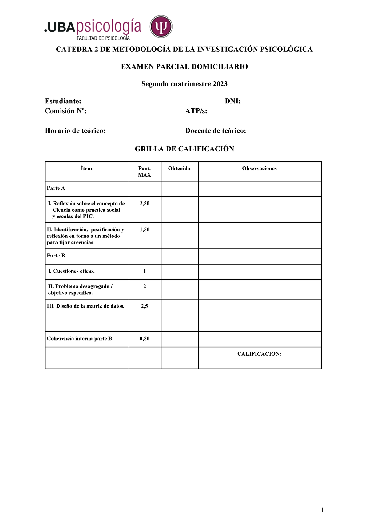 Examen Parcial Metodologìa De La Investigación 2023 2c - CATEDRA 2 DE ...