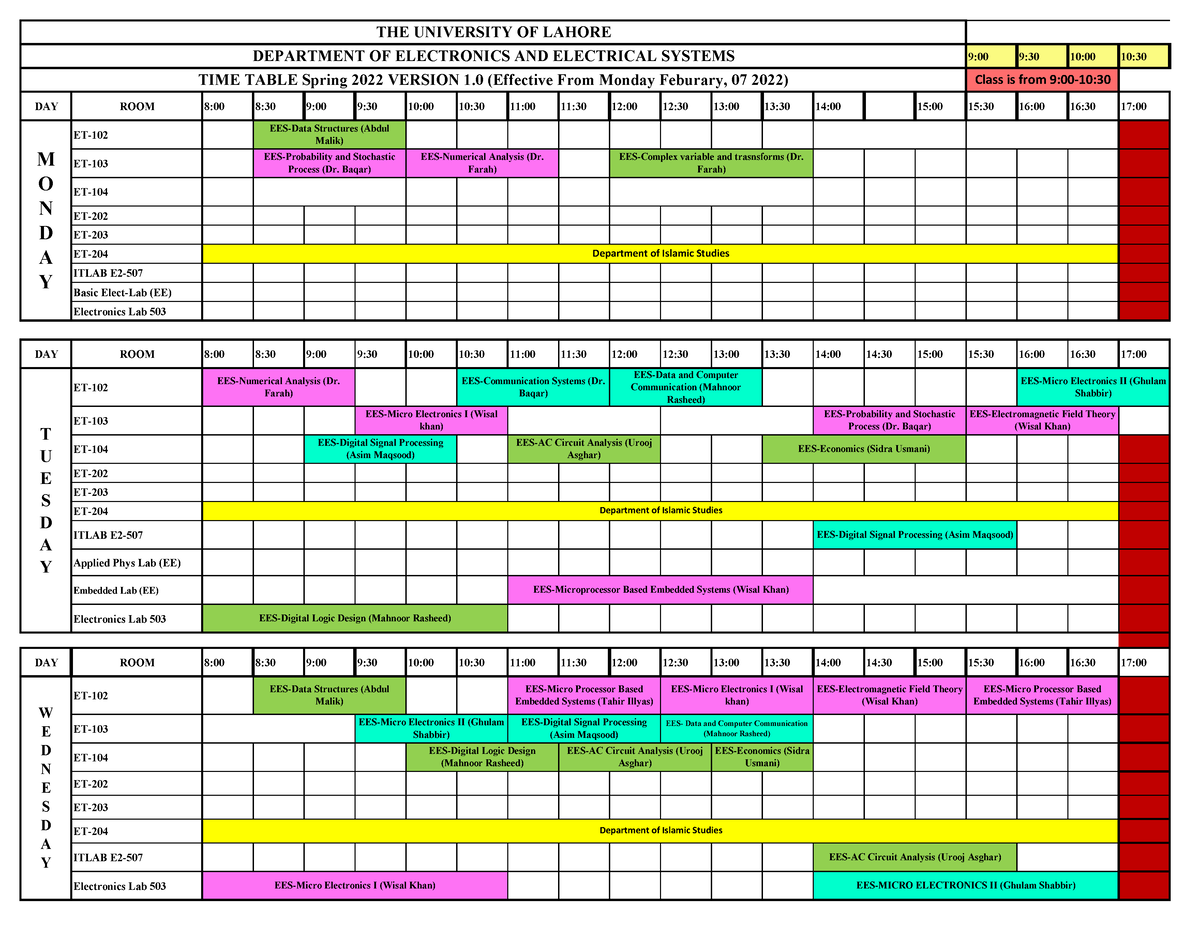 3x3 Time Table Spring 2022 Version 1.0 (Electronics Department) 07 02 ...