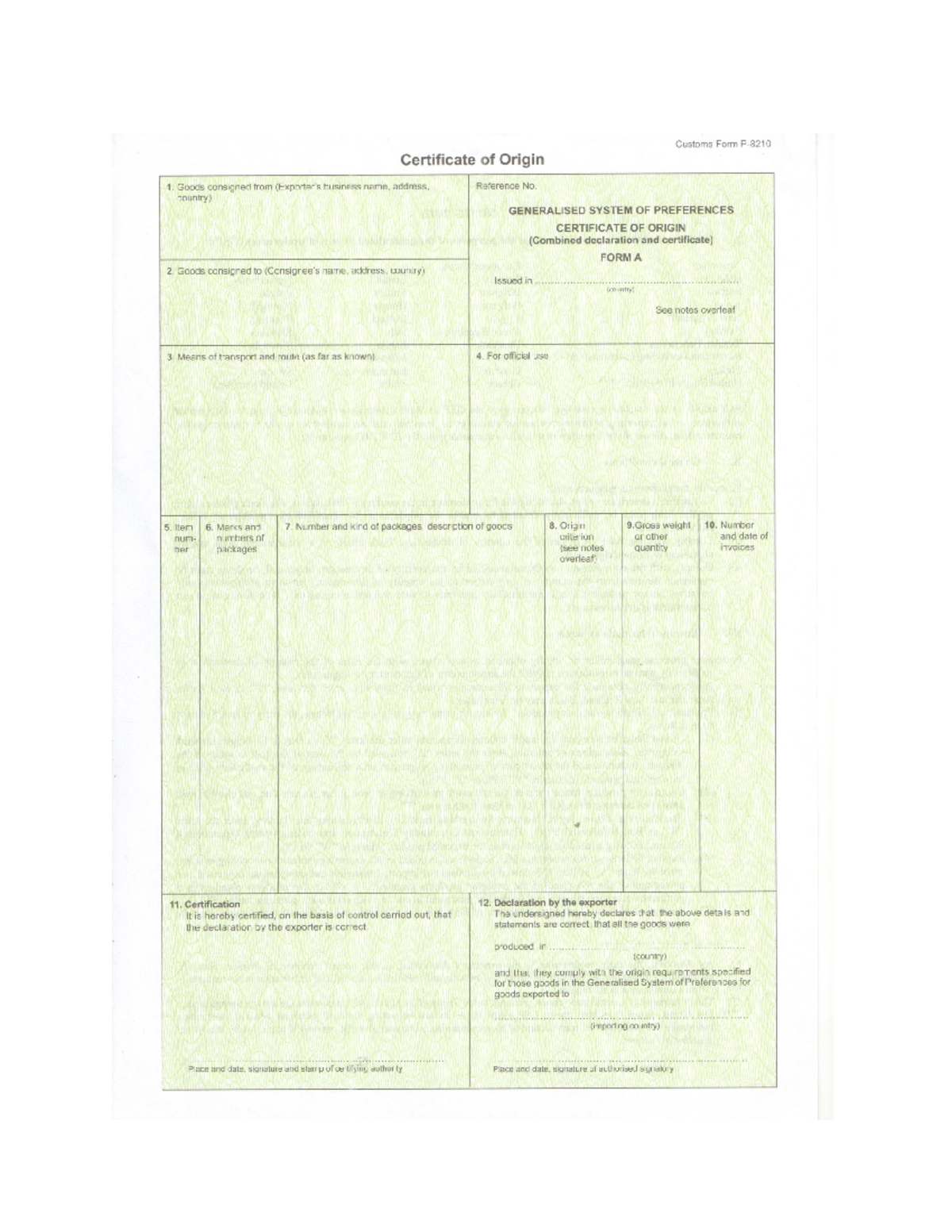 Content of Certificate of origin - C/O Form A issued to Vietnamese ...