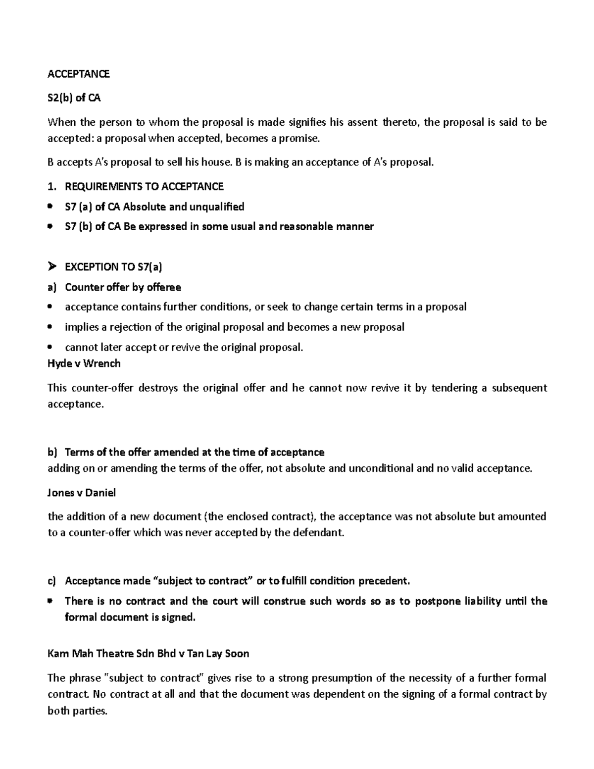 Acceptance - Contract Chapter 2 - ACCEPTANCE S2(b) of CA When the ...