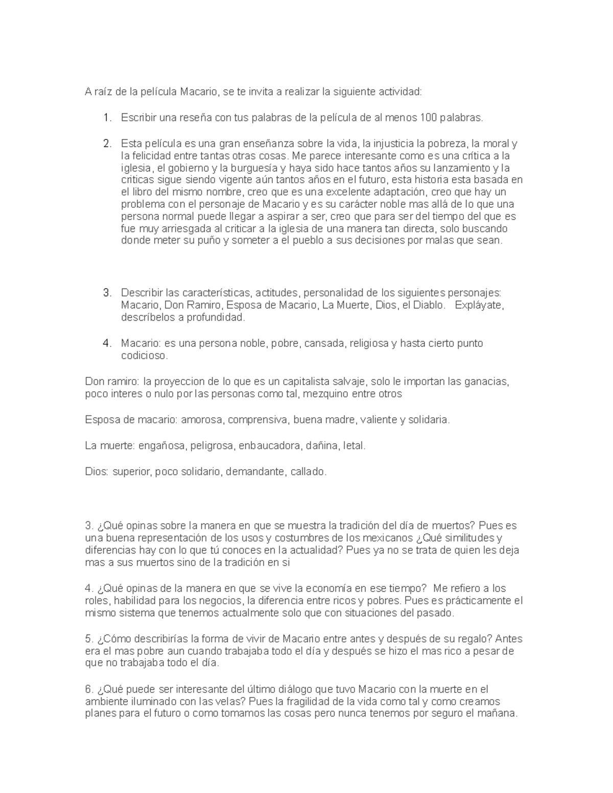 Macario La Pelicula A Raiz De La Pelicula Macario Se Te Invita A Realizar La Siguiente Actividad Studocu