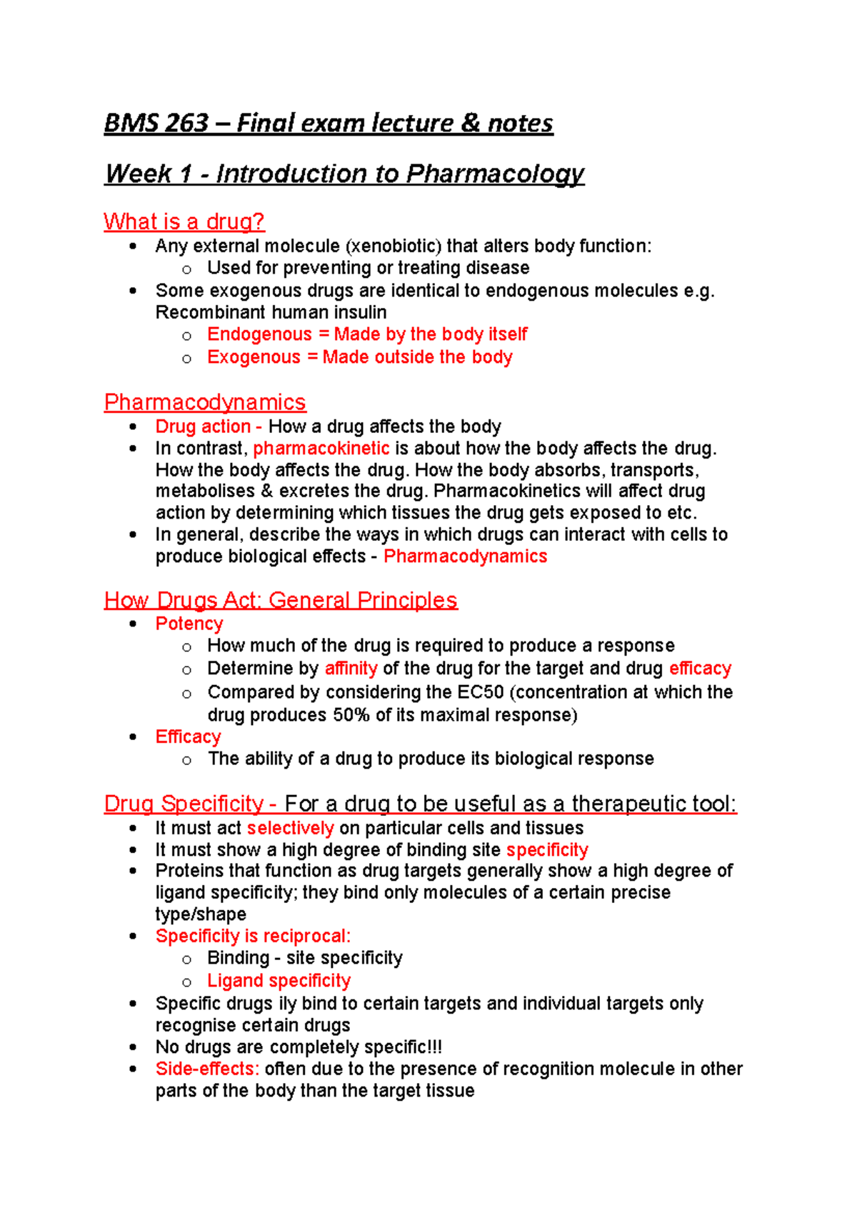 BMS 263 - Final exam Lecture & notes - BMS 263 – Final exam lecture ...
