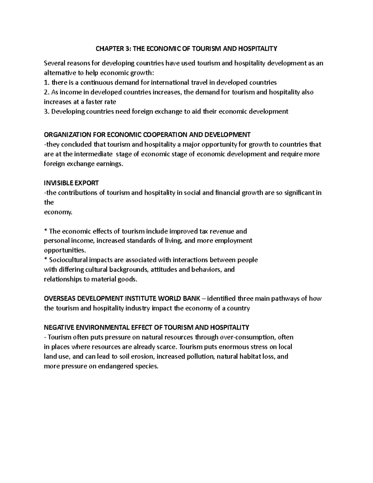 Chapter 3 - THE Economics OF Tourism AND Hospitality - CHAPTER 3: THE ...