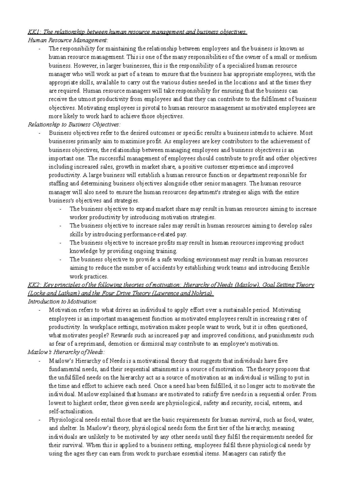 business management unit 3 outcome 2 human resource management - KK1 ...