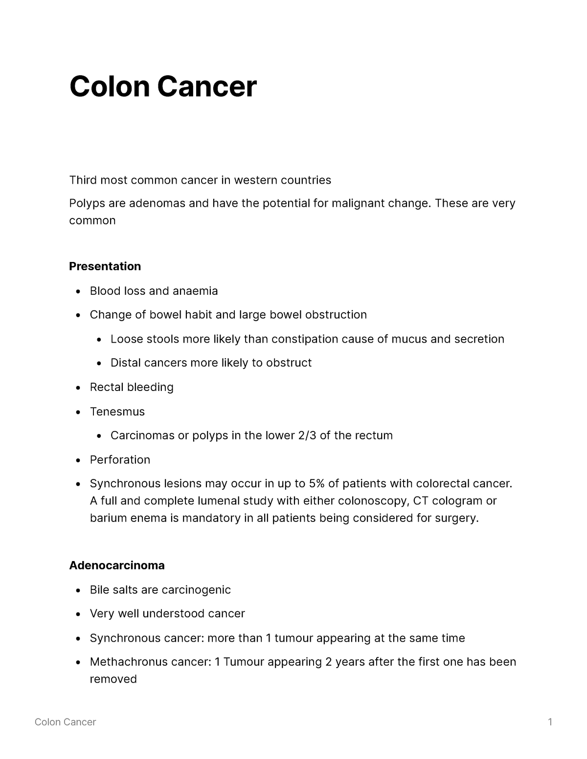 colon cancer student essay