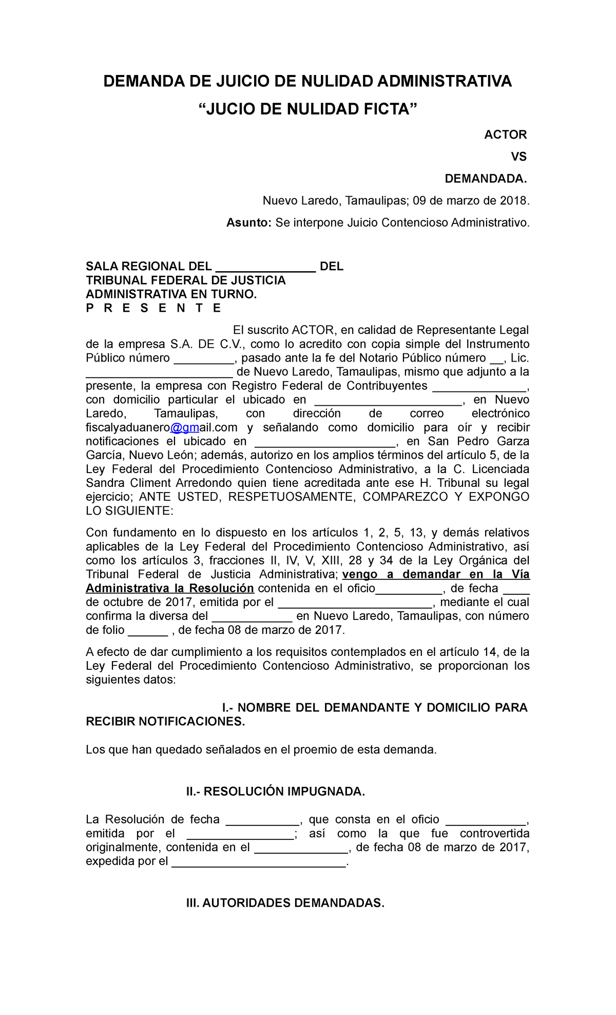 Demanda DE Juicio DE Nulidad Administrativa - DEMANDA DE JUICIO DE ...