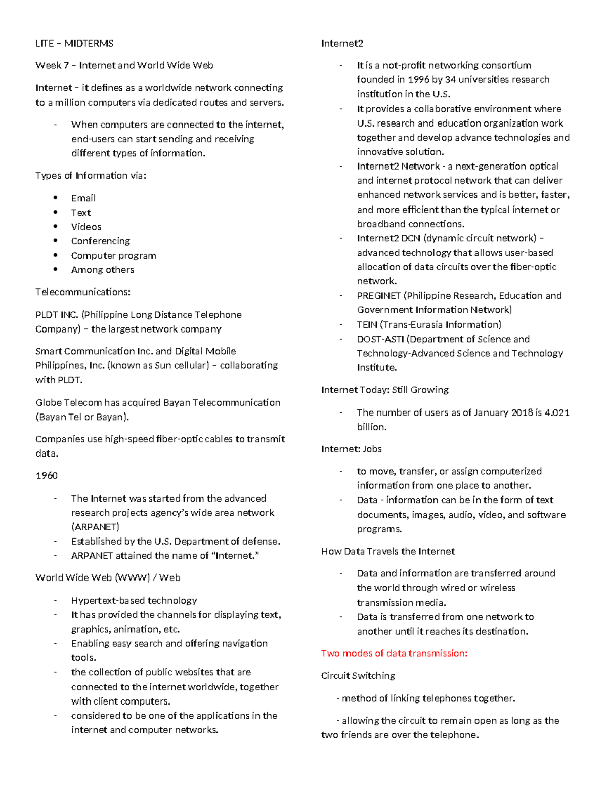 LITE Midterms - LITE – MIDTERMS Week 7 – Internet and World Wide Web ...