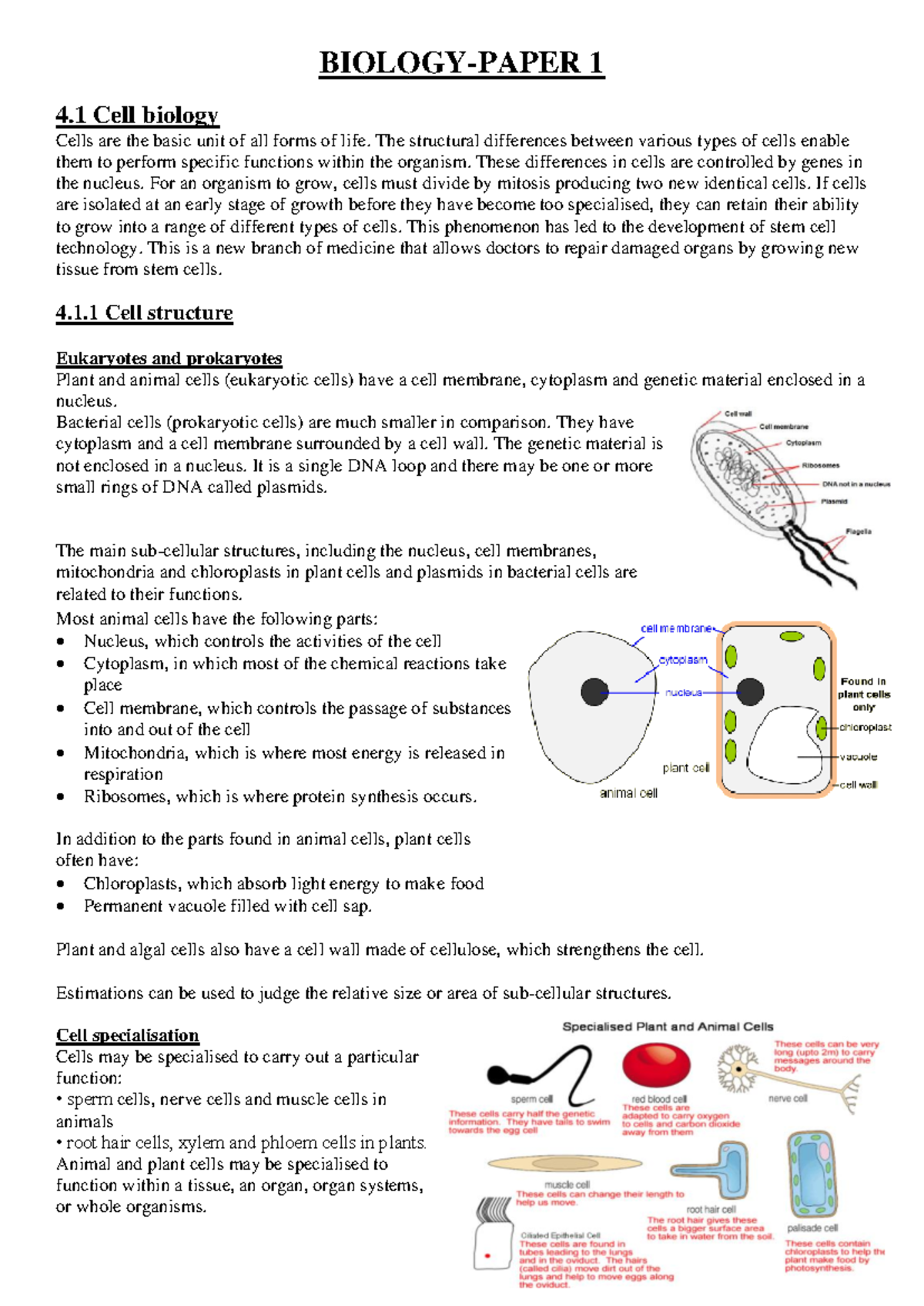 GCSE aqa biology paper 1 - BIOLOGY-PAPER 1 4 Cell biology Cells are the ...