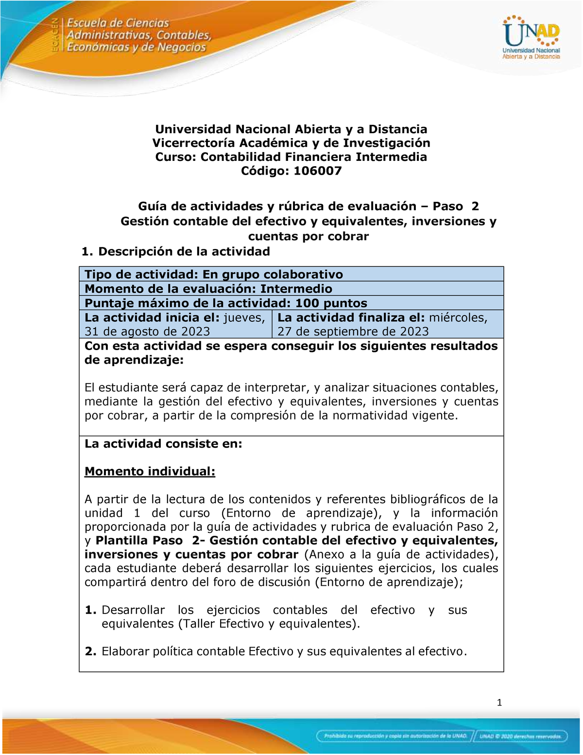 Gu A De Actividades Y R Brica De Evaluaci N Unidad Paso Gesti N