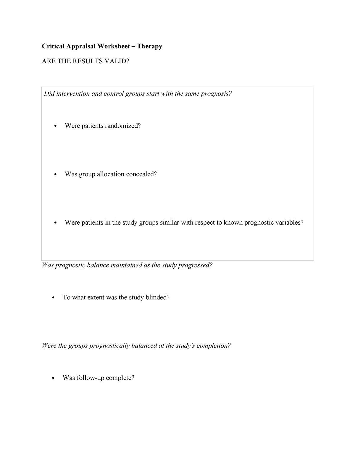 Critical Appraisal Worksheet-Therapy - Critical Appraisal Worksheet ...