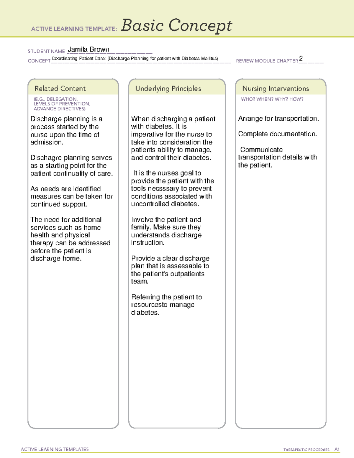 Basic Concept Discharge Planning Diabetes (VATI) - ATI1 - ACTIVE ...