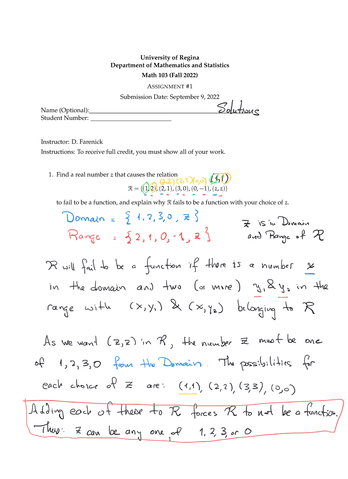 M1033972022A1 Solutions University of Regina Department of