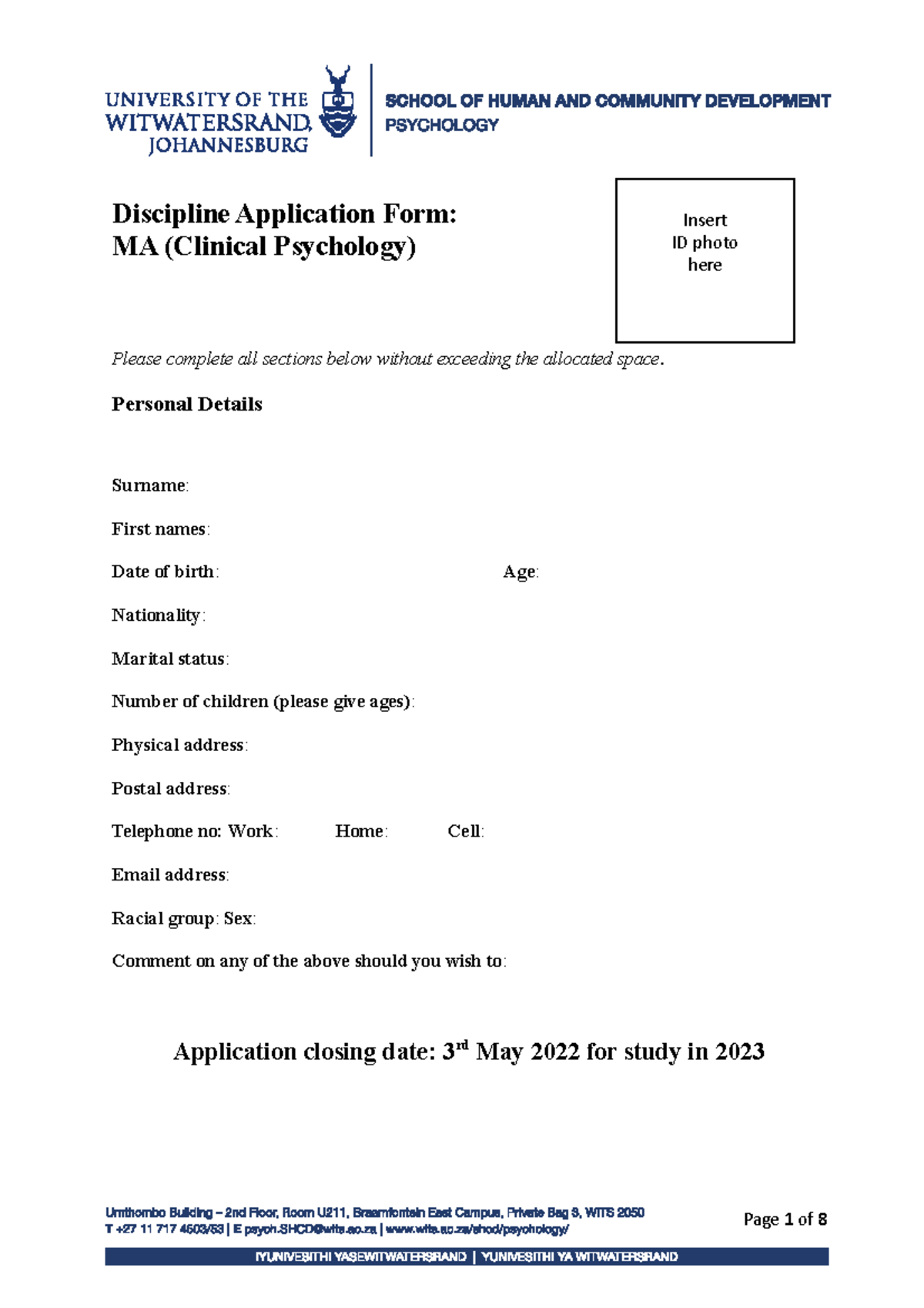 2MClin. Department Application Form 2023 - Discipline Application Form ...