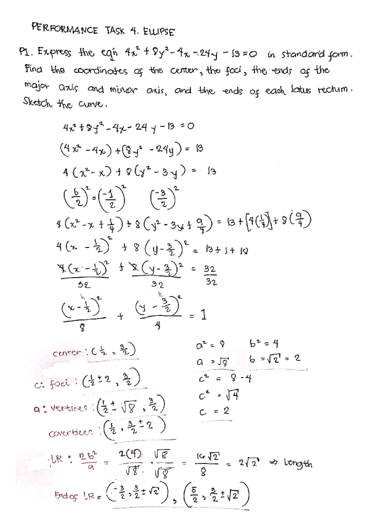 Performance 4 Ellipse - Differential & Integral Calculus - Studocu