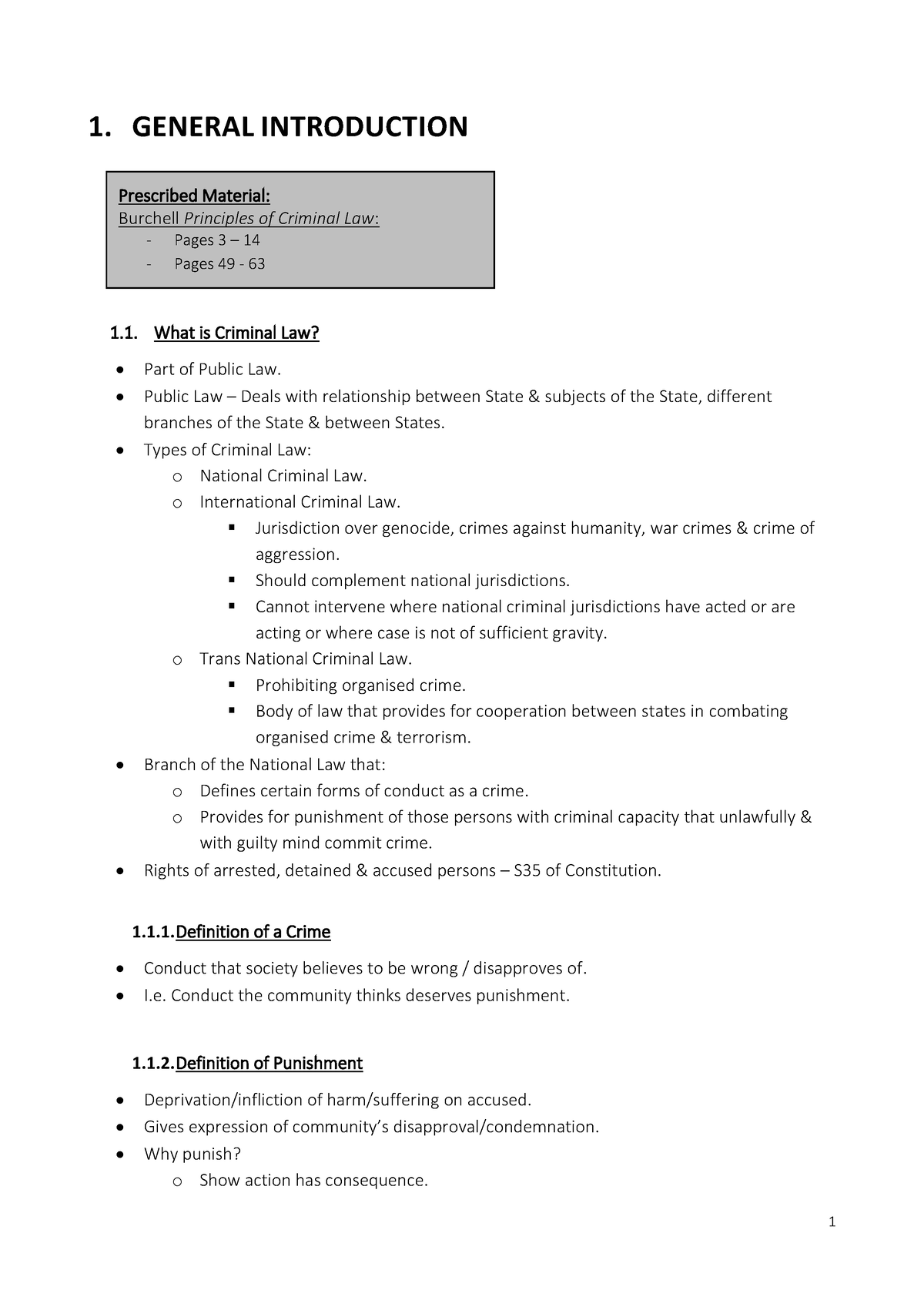 Criminal Law Notes Final - 1. GENERAL INTRODUCTION What Is Criminal Law ...