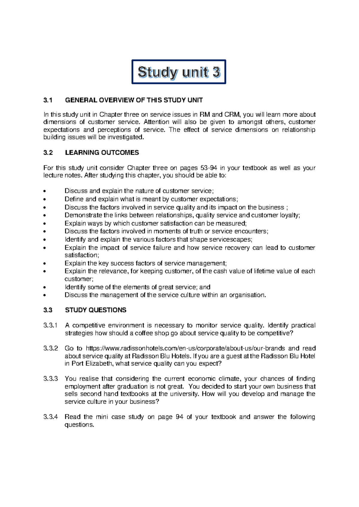 Chapter 3 Unit 3 2024 - CUSTOMER RELATIONSHIP MANAGEMENT - 3 GENERAL ...