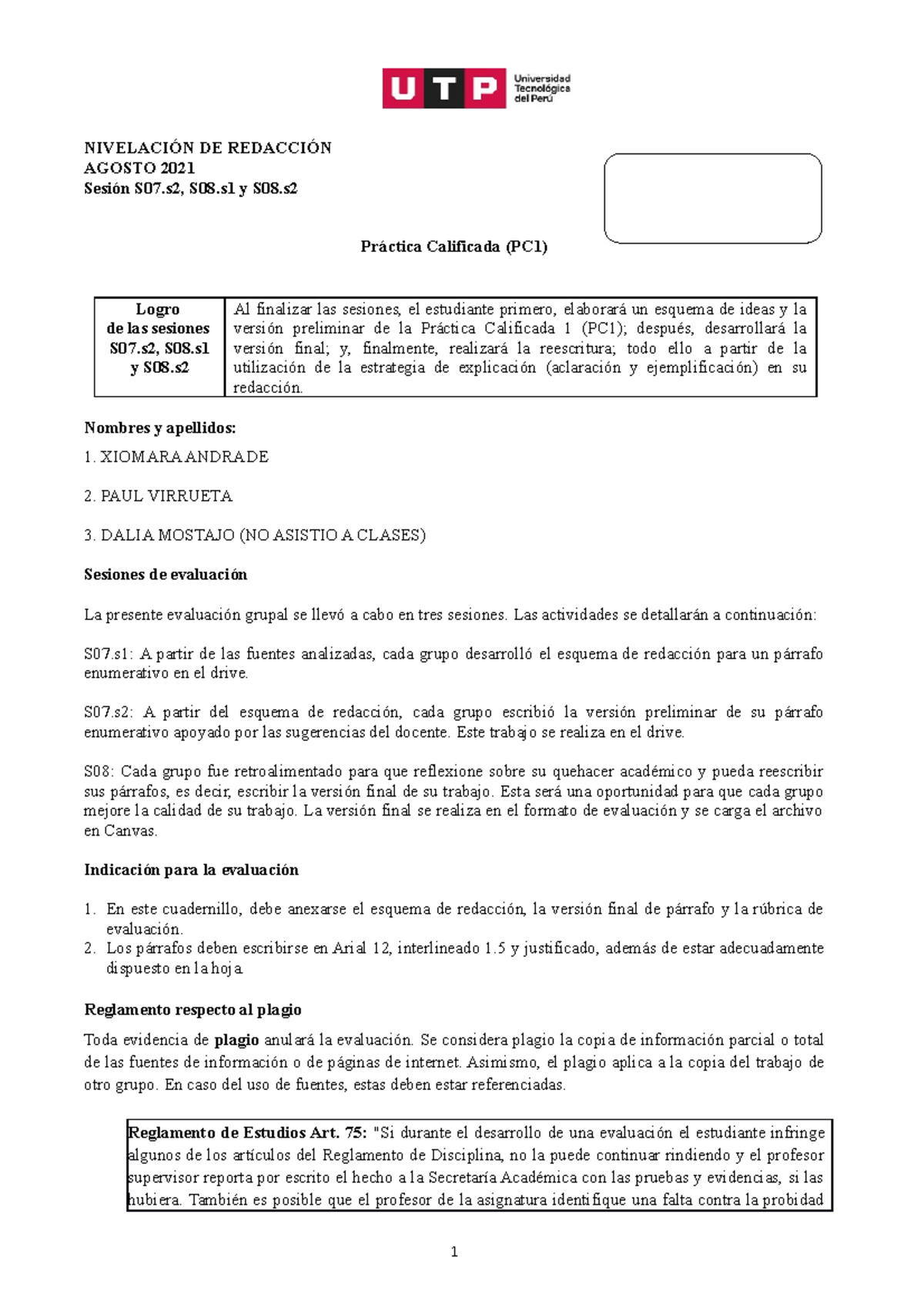 S07.s2 - Cuadernillo PC1 (1) - NIVELACIÓN DE REDACCIÓN AGOSTO 2021 ...