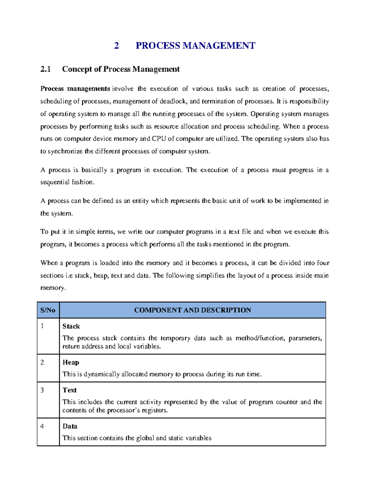 Process Management - 2 PROCESS MANAGEMENT 2 Concept of Process ...