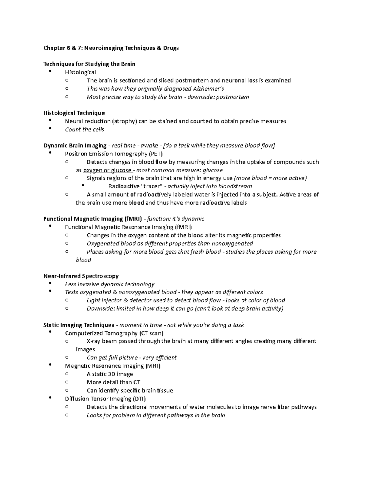 Chapter 6, 7 & 9 B & B notes - Chapter 6 & 7: Neuroimaging Techniques ...